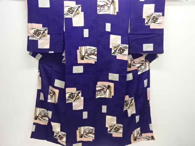 アンティーク　紋錦紗色紙に花模様着物